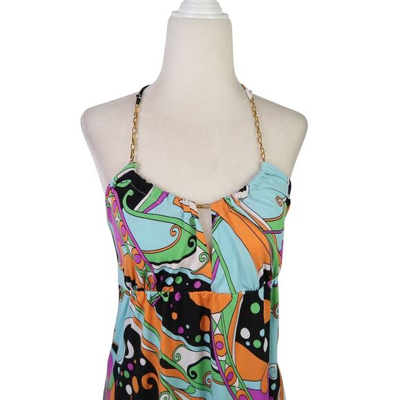 Vintage Y2K Candy Rain psychedelic print babydoll halter top M - Picture 2 of 5